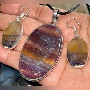 Purple Fluorite Pendant & Earrings Set